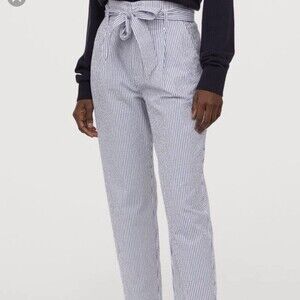H&M L.O.G.G. stripped paperbag pants size 6 White And Blue Lightweight High Rise